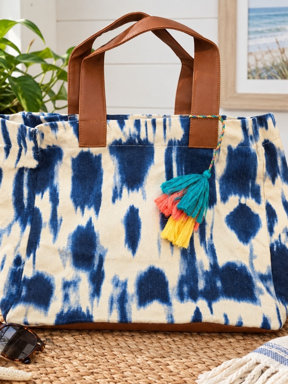 Lu + Elle Laguna Tie-Dye Canvas Tote with Brown Faux-Leather Handles